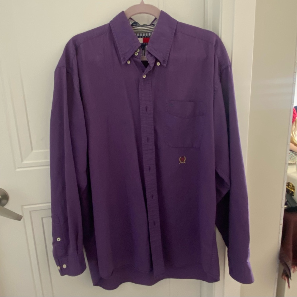 Vintage Purple Tommy Hilfiger Button-Up Long Sleeve Shirt Men's Size Large